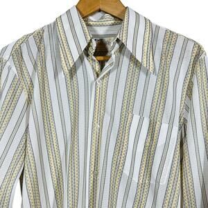 Vintage 70s Le Mans Dagger Collar LS Button Down Shirt Casual Stripe - M